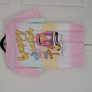 NWT Simply Southern pink tie dye graphic Happy Easter t-shirt Size Large
